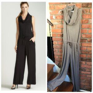 Max Studio Sleeveless Cowl Neck Jumpsuit Wide Leg  Pocket Stretch Pant Neutral